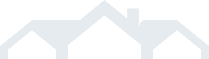A blue silhouette of three connected house rooftops with chimneys and attic venting, set against a white background.